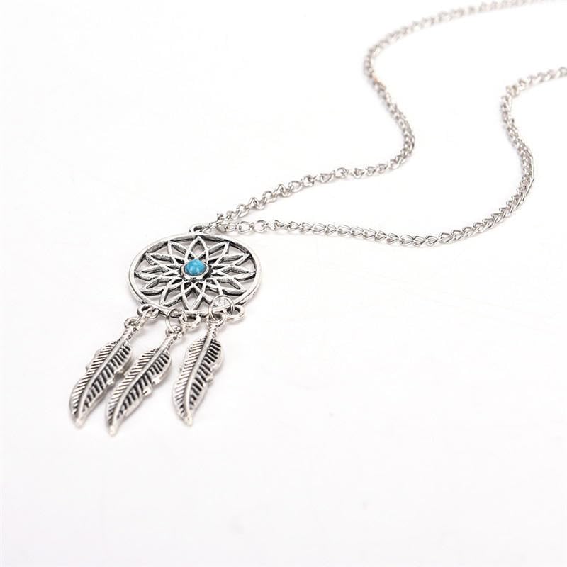 El Regalo Vintage Dream Catcher Feather Earrings Necklace for Girls/Women- Turquoise Bohemian Ethnic Fringe Tassel Dangle Jewelery Set