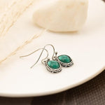 El Regalo Small Vintage Teardrop Earrings for Girls & Women- Elegant Filigree Carved Boho Dangle Earrings, Cut Stone Drop Earrings, Jewelry Gift (Green)