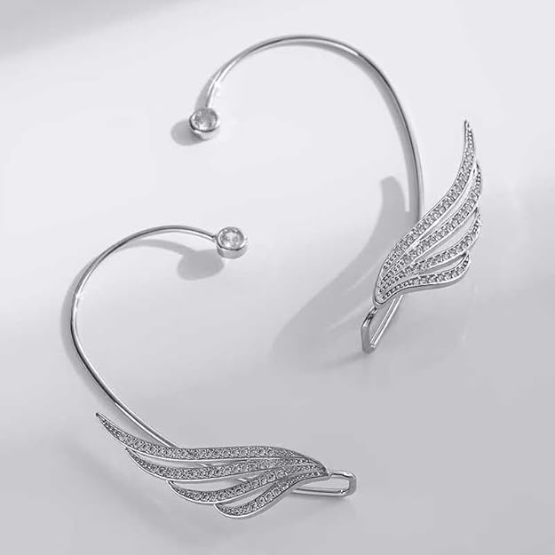 El Regalo Women's Zircon Ear Cuff Wrap No Piercing Earring- Sparkling Rhinestone Angel Wing Ear Cuffs Non-Piercing Earrings Glitter Iced Out Crystal Angel Wings Cartilage Climber Ear Wrap