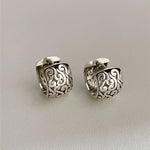 El Regalo 925 Silver Plated Hollow Filigree Hoop Earrings for Women - Vintage Oriental Carved Huggie Hoops, Retro Ethnic Jewelry
