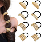 El Regalo 3PCS Gold Hair Ties, Metal Hair Ties for Thick Hair, Elegant Durable Geometric Design, Gold Hair Accessories Stretchy and Non-Damage Ponytail Cuff Holders, 3 Styles in Box