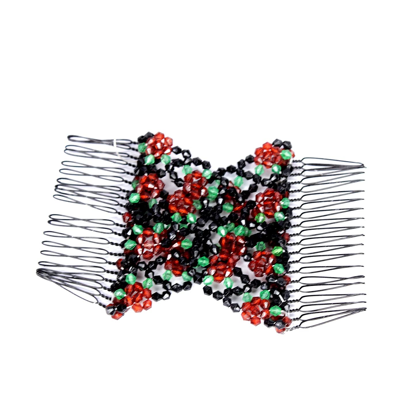 El Regalo 2PC Magic Easy Hair Combs Clips- Fancy Double Stretching Combs Clip Thick & Thin Hair Multistyling Hair Accessory For Women & Girls (Brown & Red)
