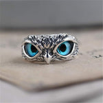 El Regalo Women Adjustable Eye Owl Ring- Retro Gothic Trendy Vintage Owl Band Finger Rings (Blue)