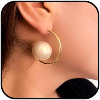El Regalo Western Pearl Earrings- Delicate Glossy C Shaped Pearl Hoop Earring- Elegant Vintage Style Earrings for Girls & Women (White Pearl)
