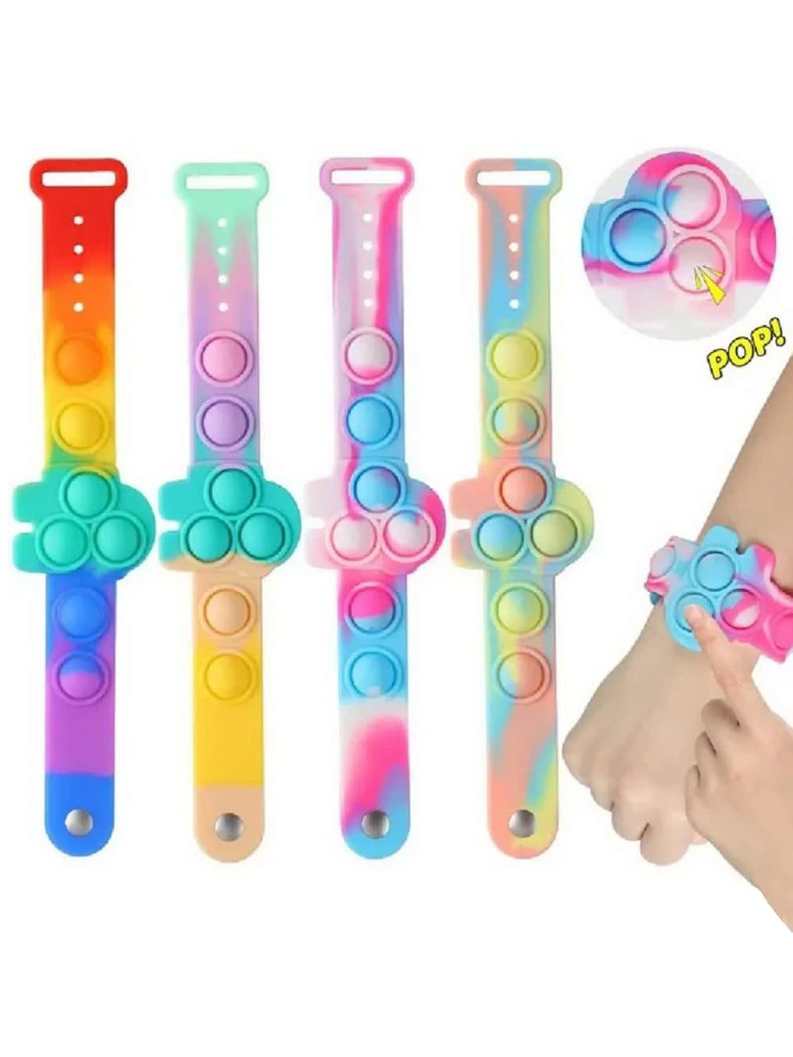 El Regalo 4PCs Pop It Rakhi Band for Kids - Kids Bracelet Rakhi for Little Brother/ Sister with Message Card, Roli Chawal Shagun in Rakhi Gift Box