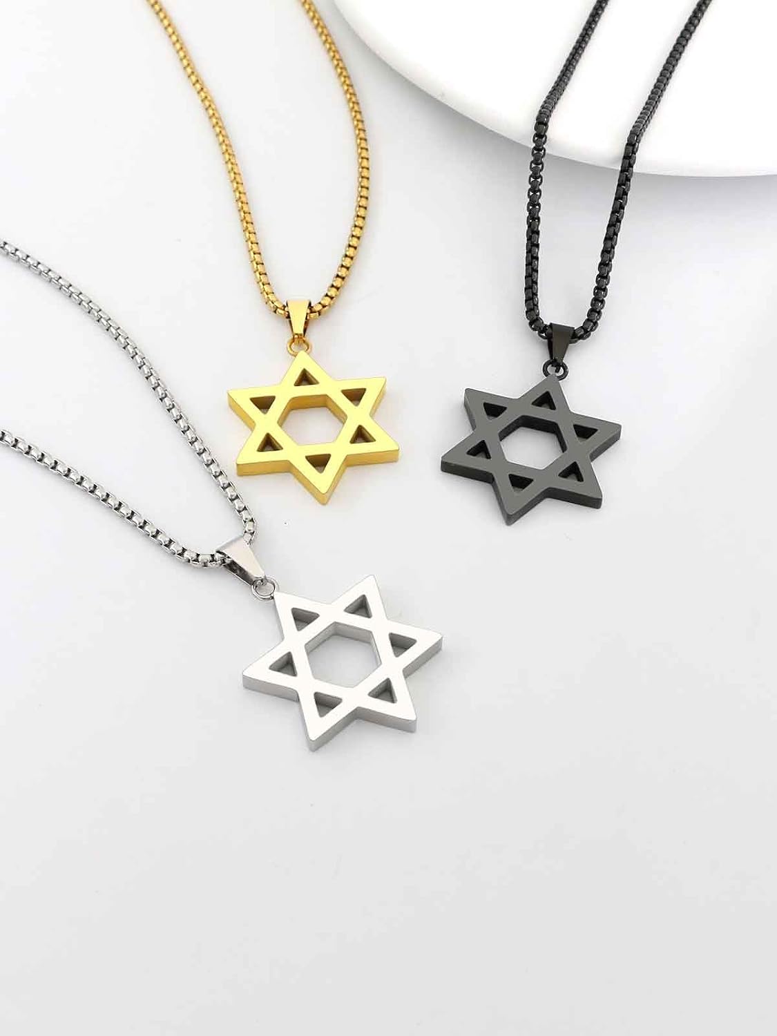 Star of David Necklaces, Stainless Steel 18K Gold Plated or Black Color Megan Star Pendant Amulet Israel Necklace Gift for Women Men, Small or Big, 1.57" x 1.18" x 3.7mm, Stainless Steel, No Gemstone