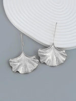 El Regalo Big & Bold Ginkgo Leaf Drop Dangle Earrings - Fashionable Fall Maple Leaf Boho Earrings for Women & Girls, Classy Statement Jewelry (Silver)