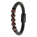 El Regalo 1PC Natural Stone Magnet Buckle Bracelet for Men/Boys, Trendy, Simple, Exclusive Men's Vintage Pu Leather Bracelet (Red Tiger Eye)
