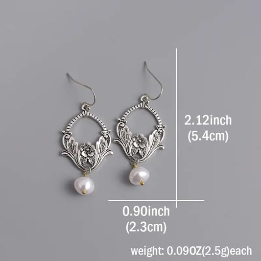 El Regalo Vintage Dainty Flower Pearl Earrings- Exquisite Carving Leaf Flower Earrings for Women