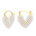 El Regalo Gold-Plated Pearl Heart Hoop Earrings for Women & Girls - Classic, Elegant Tiny Pearl Heart Hoops, Trendy & Fashionable Earrings for Everyday Wear