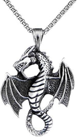 El Regalo Dragon Necklace for Men | Norse Viking Dragon Pendant Necklace with Chain | Gothic Dragon Wings Amulet Necklace | Stainless Steel Fantasy Jewelry for Men & Boys