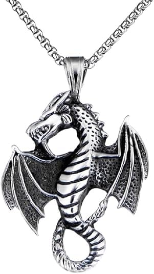 El Regalo Dragon Necklace for Men | Norse Viking Dragon Pendant Necklace with Chain | Gothic Dragon Wings Amulet Necklace | Stainless Steel Fantasy Jewelry for Men & Boys