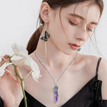 El Regalo 1PC Flower Wrapped Hexagonal Healing Natural Stones Point Pendant Unisex Necklace- Natural Stones Reiki Healing Crystals Necklace in Antique Silver Finish (Purple- Amethyst-Chain)
