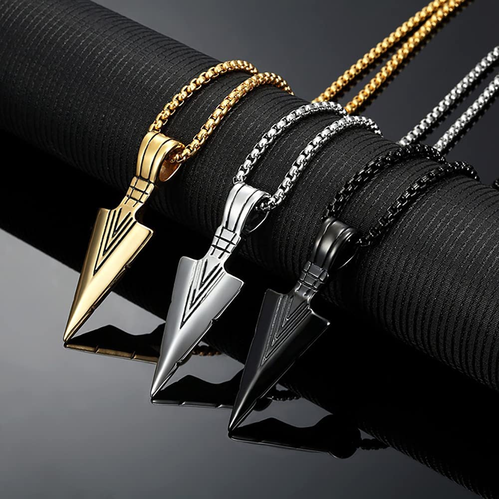 El Regalo Men's Stainless Steel Arrowhead Necklace for Boys/Men- Gift for Him (Black)