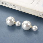 El Regalo 2 Pairs Pearls Earrings- Front & Back Double Sided Small & Big Simulated Pearl (White & Grey) Stud Earrings for Girls & Women