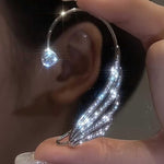 El Regalo Gorgeous Inlaid Rhinestone Angel Wings Cuff Earrings - No Piercing Ear Bone Clip for Women - Sparkling Crystal Angel Wing Ear Wrap, Non-Pierced Cartilage Climber Jewelry
