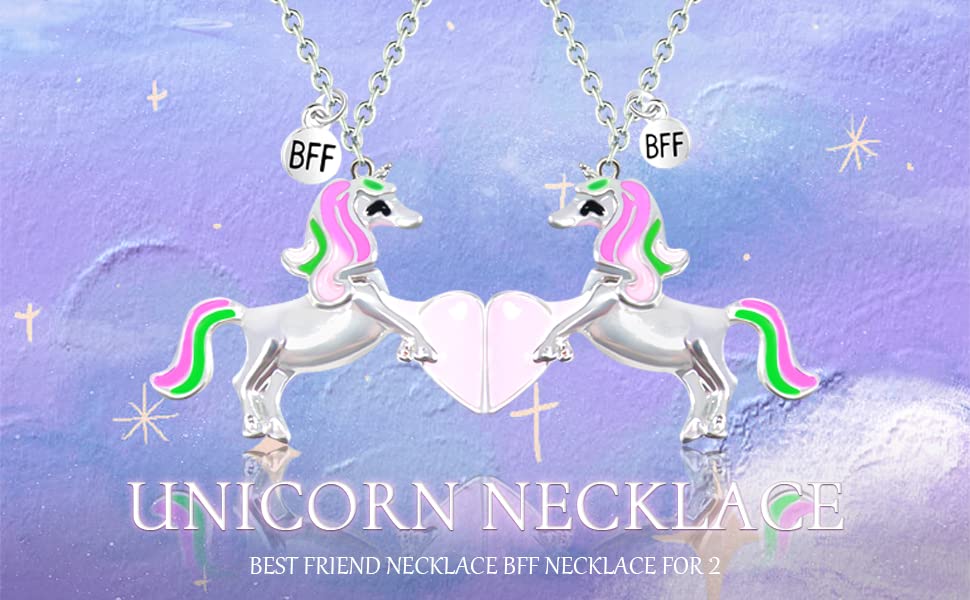 El Regalo Best Friend Forever 2Pcs-Split Magnetic Matching Bff Pendant Necklaces Set- Unicorns, Whales, Koalas Pendant Friendship Necklaces For Girls (Unicorns Bff Necklace)