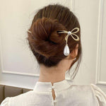 El Regalo 1Pc Fancy Pearl Hair Stick/Juda Stick- Bow Hair Fork Headwear Korean Style Hairpin Women Bun Hair Stick