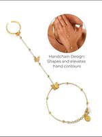 El Regalo 1PC Stainless Steel Non-Tarnish Hand Chain Bracelet with Finger Ring | Elegant & Trendy Adjustable Golden Bracelet for Women & Girls (Butterfly)