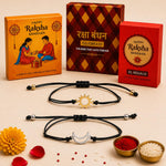 El Regalo 2PCs Sun Moon Adjustable Rakhis for Brother- Simple & Elegant 2 Rakhis with Roli Chawal, Message Card in Rakhi Box for Bhaiya-bhabhi