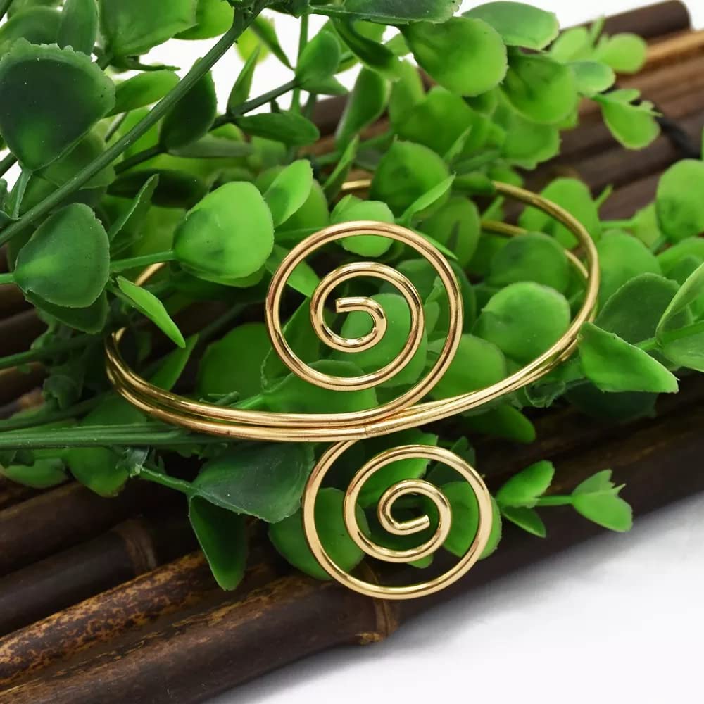 El Regalo Fashion Armlet- Minimalist Spiral Coil Upper Arm Cuff Open Arm Bracelet Armlet Armband Bangle for Women & Girls (Golden Color)