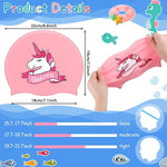 El Regalo 2 PCs Kids Swimming Caps Set- Silicone Swimming Hat for Girls Boys Waterproof Bathing Caps for Long & Short Hair with Unicorn, Astronaut, Heart, Fairy Mermaid (Pink & Blue Unicron)