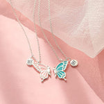 El Regalo Cute BFF Necklaces for 2, Enamel Butterfly Friendship Necklace for Teen Girls Women - Gift for Best Friends/Besties/Sisters (Silver)