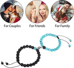 El Regalo 2PCs Magnetic Natural Stones Unisex Bracelets for Couples, Best Friend, Boyfriend & Girlfriend, Long Distance Connecting Bracelets Set- Valentines Day Gift (Turquoise & Black)