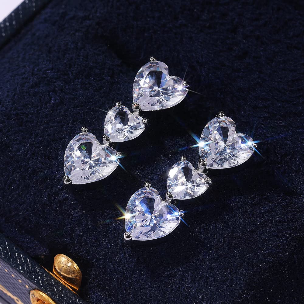 El Regalo Triple Heart CZ Dangle Earrings for Women | Romantic 3-Tier Heart Drop Earrings | Sparkling Cubic Zirconia Crystal Earrings | Valentine's Day, Anniversary & Gift Jewelry
