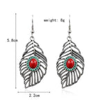 El Regalo Gorgeous Bohemian Ethnic Faux Turquoise Leaf Earrings- Beautiful Boho Hippie Feather Drop Hook Earrings