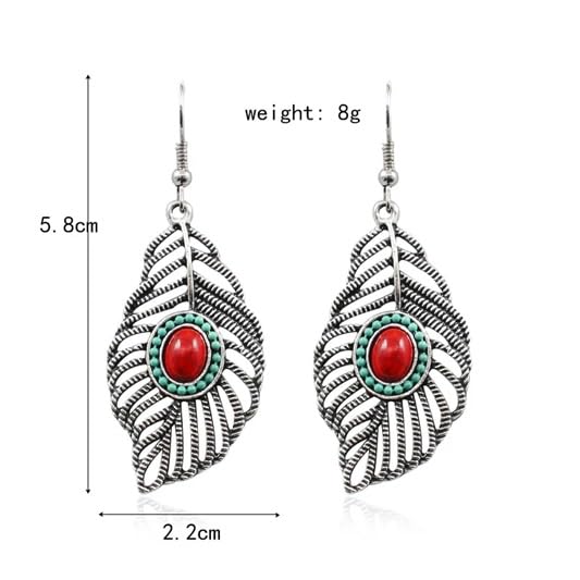 El Regalo Gorgeous Bohemian Ethnic Faux Turquoise Leaf Earrings- Beautiful Boho Hippie Feather Drop Hook Earrings