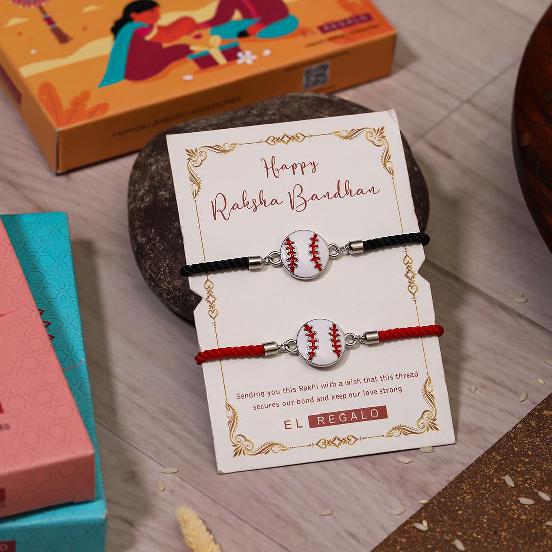 El Regalo Quirky 2PC Sports Rakhi Set for Brother | Rakhis Combo Set for Brother/Niece/Nephew- Kids Rakhi for Sports Lovers Bhai with Roli-Chawal, Message Card in Rakhi Gift Box (Option-3)