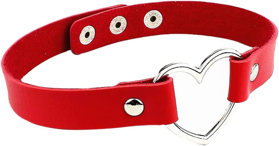 El Regalo Vintage PU Leather Love Heart Choker Necklace for Girls/Women- Western Gothic Punk Collar Choker Necklace (Red)