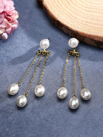 El Regalo Luxury Pearl Drop Tassel Front Back Earrings for Women - Gold Plated Multi-Pearl Dangle Ear Jacket Studs - Elegant White Vintage Earrings