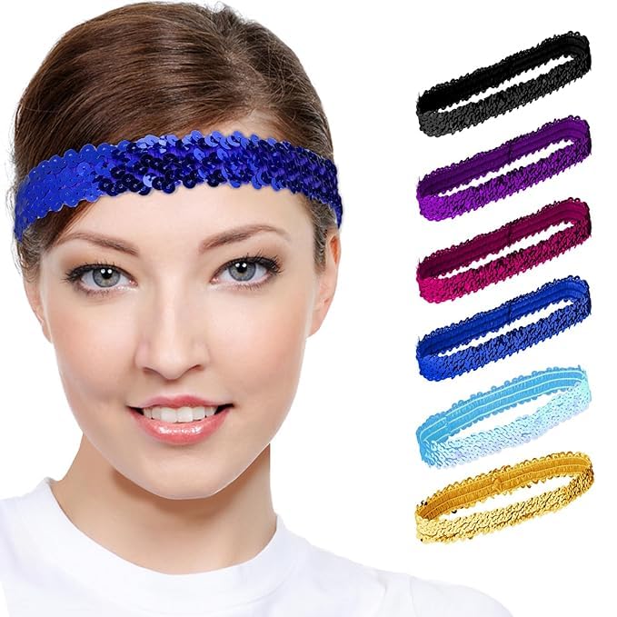 El Regalo 12PCs Sequin Headbands Set - Glittery Hair Bands/Hair Accessories for Kids, Teens & Women,Assorted