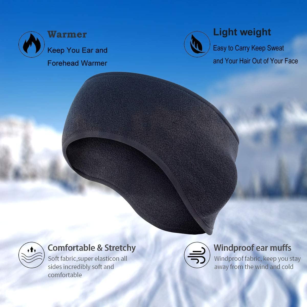 El Regalo 2 PCs Fleece Ear Warmers Headband Winter Ear Muffs for Men Women Kids in Cold Weather, Running Yoga Skiing Riding Bike Ear Cover (1 Black & 1 Blue)