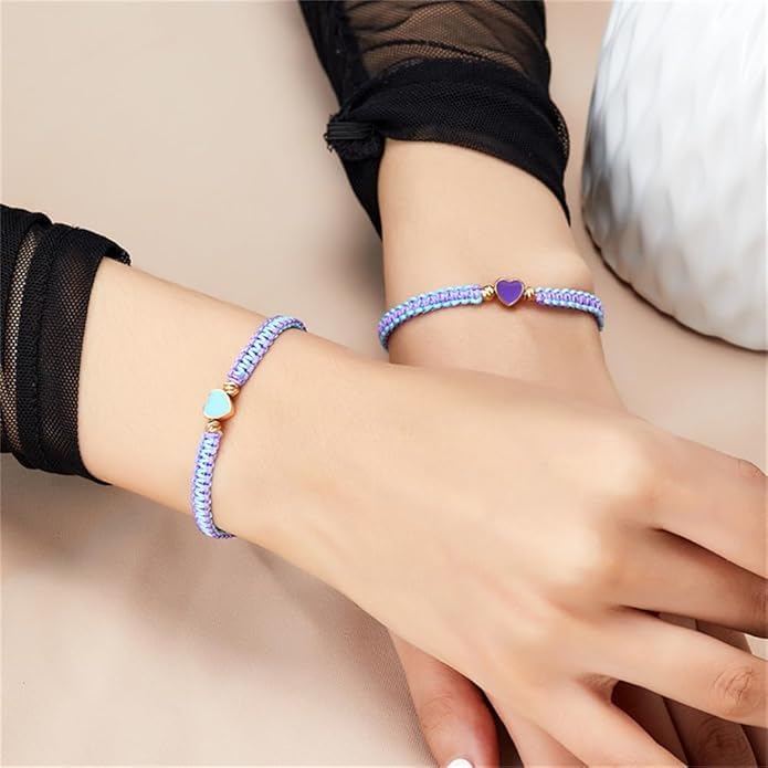 El Regalo 2PCs Minimalist & Elegant Heart Bracelet Rakhi Combo Set for Brother/Bhai/Bhaiya-Bhabhi with Roli-Chawal & Rakhi Gift Box - Handwoven, Beautifully Packaged (Purple & Blue)