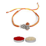 El Regalo 1PC Rudraksha Trident Rakhi for Brother with Roli Chawal, Message Card in Gift Box- OM, Trishul, Damru Rudraksha Rakhi for Bhai/Brother (Trident)