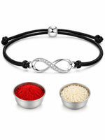 El Regalo 925 Silver Plated CZ Infinity Charm Rakhi for Brother - Elegant Bracelet Rakhi with Roli Chawal, Message Card & Rakshabandhan Box