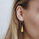 El Regalo Womens Luxury Stainless Steel Water Drop/Tear Drop Minimalist Earrings- Elegant Anti Tarnish Thread Western Earrings (Gold)