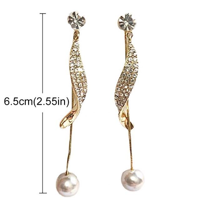El Regalo Fancy Pearl Earrings- Pearl Zircon Inlaid Dangle Earrings for Girls & Women- Pearl Tassel Long Earrings (Pearl Tassel Ear Jacket)