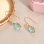 El Regalo Beverly Mint Designs Minimalist Teardrop Drop Earrings for Women & Girls - Classy Pastel Glass Stone Dangle Hooks for Western & Indo-Western Outfits (Aquamarine)