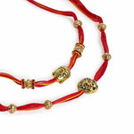 El Regalo 2PCs Red & Yellow Moli Thread Rakhi Combo Set for Brother- Auspicious OM, Ganesha, Satiya, Lion etc. Mauli Rakhi with Roli Chawal Shagun, Message Card in Rakhi Gift Box (Option-3)
