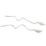 El Regalo 925 Silver Plated Minimalist Long Thin Linear CZ Elegant Threader Dangle Chain Earrings for Girls & Women (Leaves Threaders)