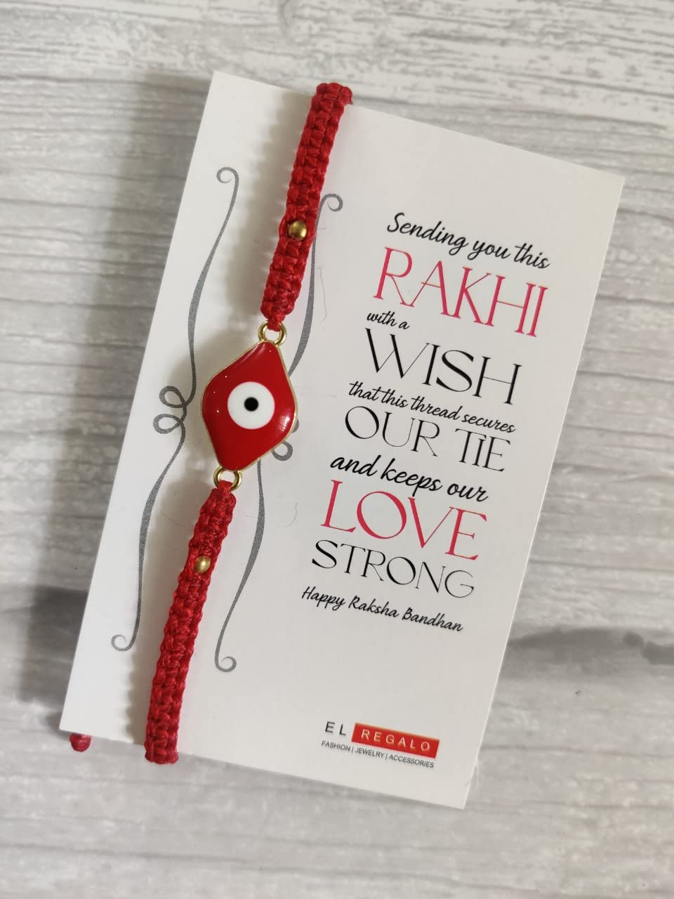 El Regalo Lucky Kabbalah Blue Turkish Evil Eye Hamasa Hand Red Macrame Rakhi Set for Bhaiya & Bhabhi (Star Turkish Evil Eye Stones)