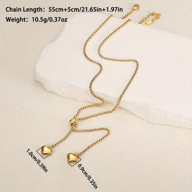 El Regalo Stainless Steel Double Love Heart Long Pendant Slider Necklace for Girls & Women- Anti Tarnish Minimalist Heart Necklace