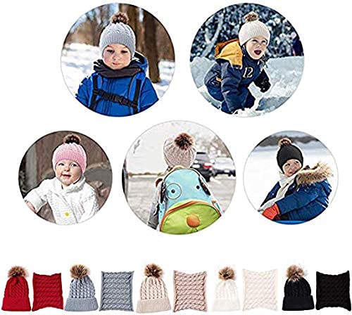 El Regalo Knitted Winter Hat and Scarf Combo Set for Kids. Warm Cap Beanie Pom Pom (Grey)