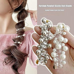 El Regalo 3PCs Stretchy Pearl Spiral Braided Telephone Scrunchies Ponytail Holders, Hair Ties for Kids Girls/Teens & Women - Black, White & Silver