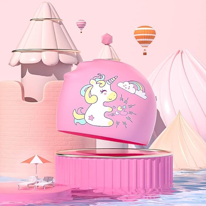 El Regalo Kids Cute Cartoon Swimming Cap & Goggle Set for Girls & Boys (for Kids Upto 10 Years Old) (Unicorn Swim Cap & Goggle)