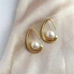 El Regalo Retro Chunky C Shaped Pearl Earrings | Open Waterdrop Hoop Earrings for Women & Girls - Fashionable, Elegant, Timeless Silver & Gold Design (Gold)